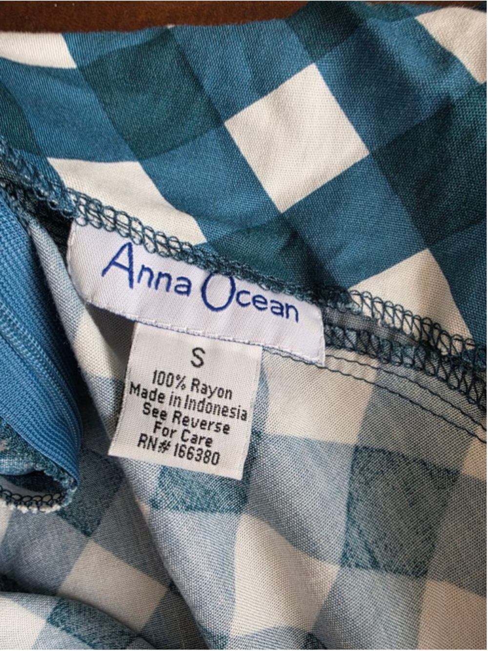 Women's Anna Ocean Teal White Gingham Ruffle Hem Dress S - Picture 5 of 5